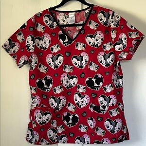 Disney Red, Black, and Pink 100% Cotton Woman’s Micky & Minnie Scrub Top Size M